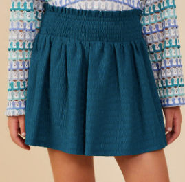 Girls Textured Smocked Waist Skirt in Teal