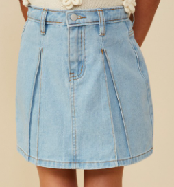 Girls Box Pleated Washed Denim Skirt