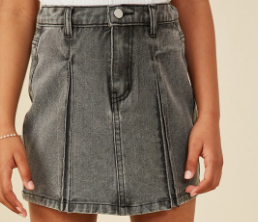 Girls Box Pleated Washed Denim Skirt in Black