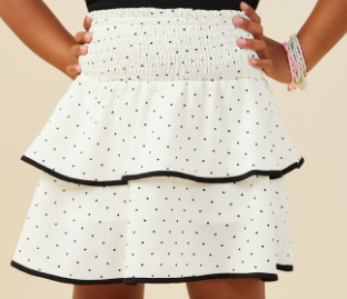 Girls Contrast Trim Polka Dot Smocked Skirt