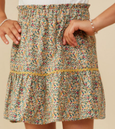 Girls Wavy Twill Trimmed Printed Skirt