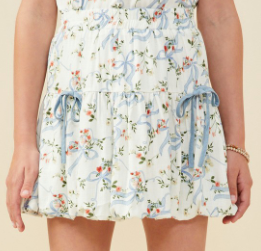Girls Floral Ribbon Print Bow Detail Skirt