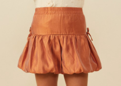 Girls Side Ribbon Detail Bubble Hem Shimmer Skirt