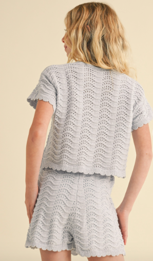Crochet S/s Top in Lt Blue