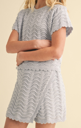 Crochet S/s Bottom in Lt Blue Skort