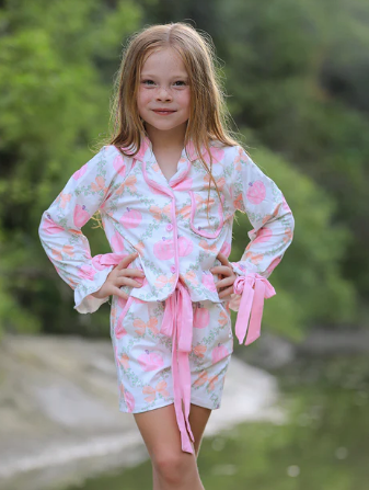 PREORDER Fall Halloween Pumpkin Floral Print Long Sleeve Top Shorts Girls Pajama Set