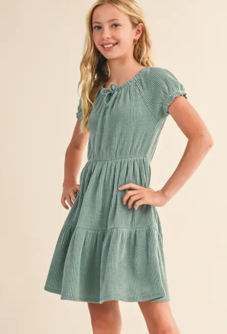 Tween Kids Girls Puff Sleeve Tiered Dress