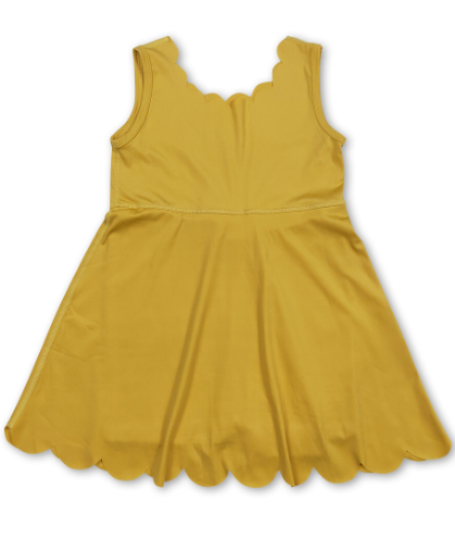 Yellow Sleeveless Scallop Girls Athletic Dress