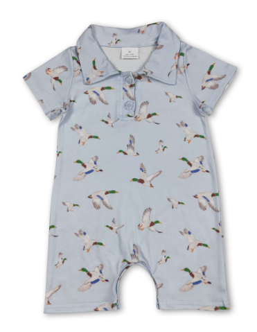 Short Sleeves Duck Baby Boy Polo Romper