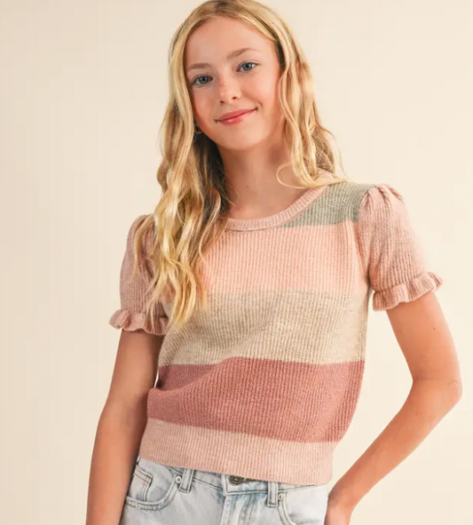 Tween Kids Girls Puff Sleeve Cropped Sweater