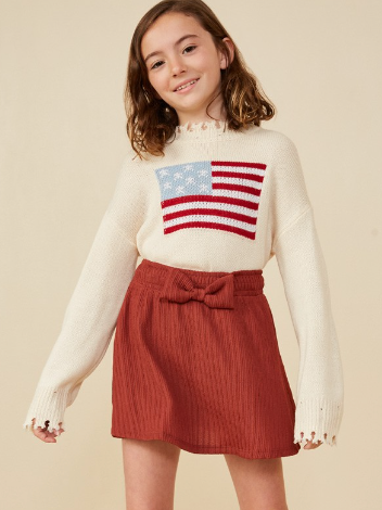 Girls Bow Detail Ribbed Knit Elastic Waist Skirt