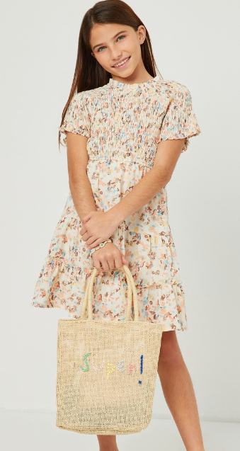 Girls Smocked Raglan Top Ruffle Tiered Dress