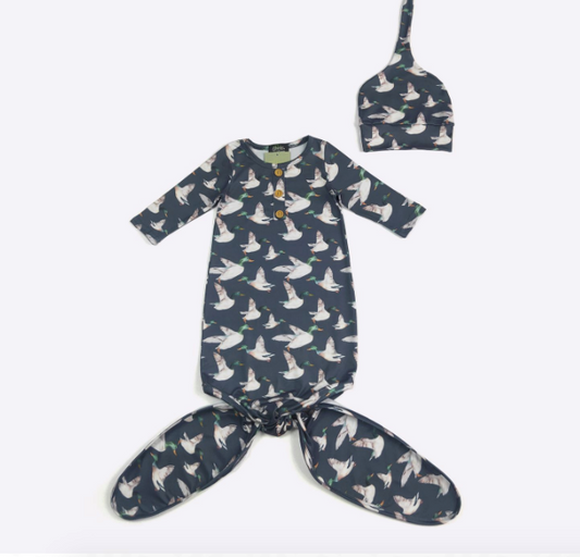 Navy Mallard Baby Knotted Gown