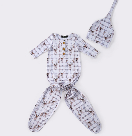 Plaid Deer Baby knotted Gown