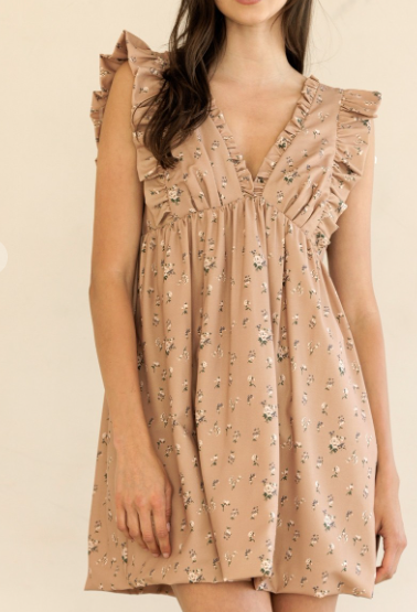 Floral Flutter-sleeve Mini Dress