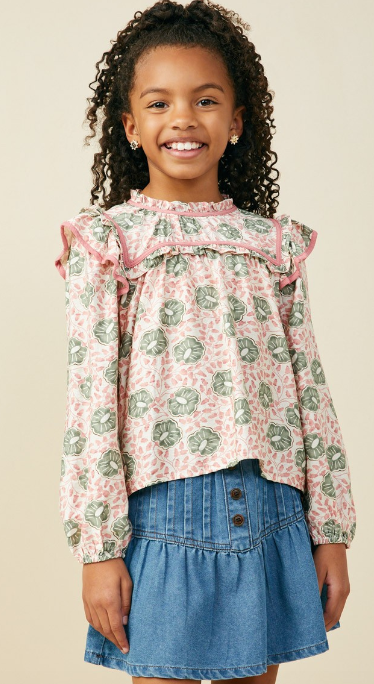 Girls Floral Detailed Long Sleeve Top