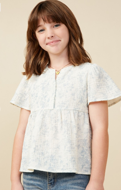 Girls Cloud Print Gauze Peplum Top