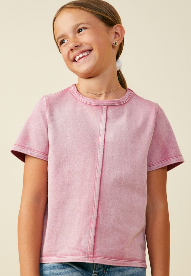 Girls Raw Edge Detail Washed Knit Top in Mauve