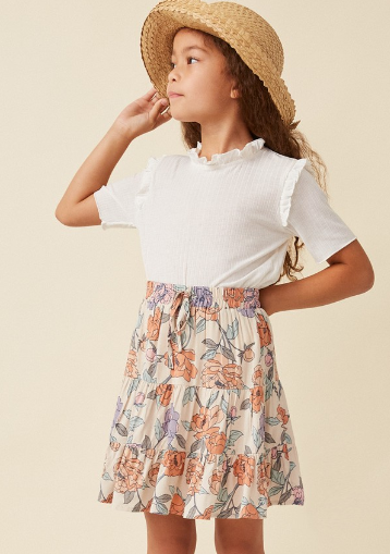 Girls Floral Drawstring Skirt With Shorts Lining