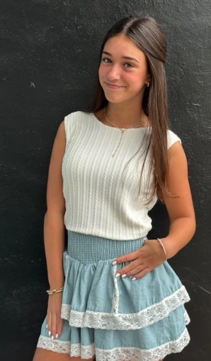 Ruffle Skirt with Lace Hem in Blue
