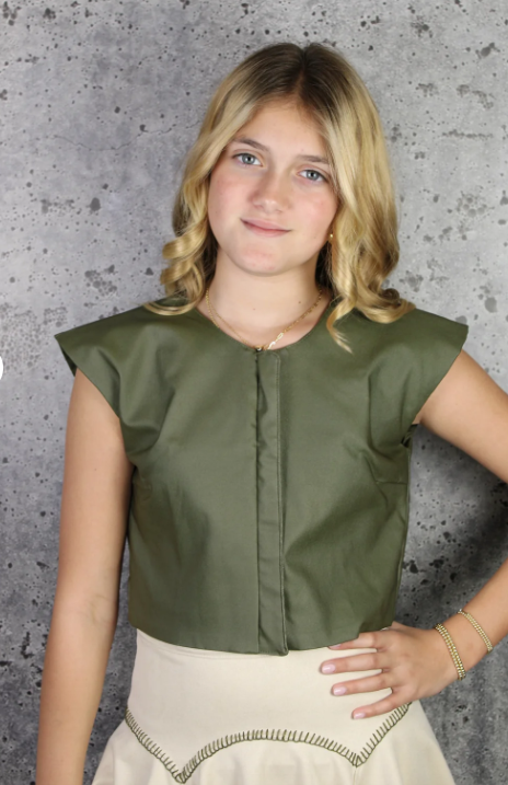 Faux Leather Zip Top in Green
