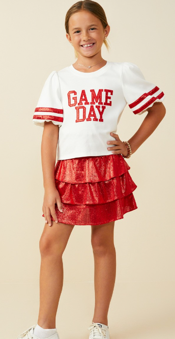 Girls Gameday Varsity Stripe T Shirt in red