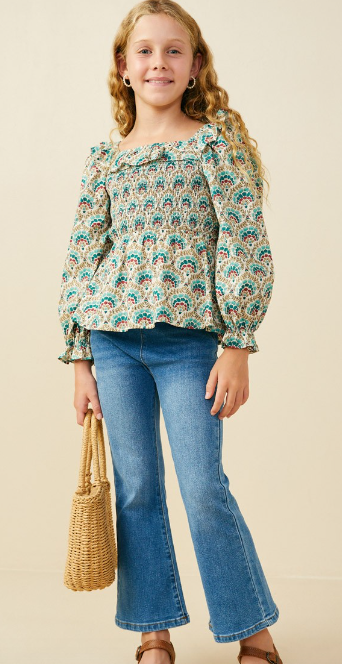 Girls Smithsonian Shin Budjitsukai Ruffled Smocked Top
