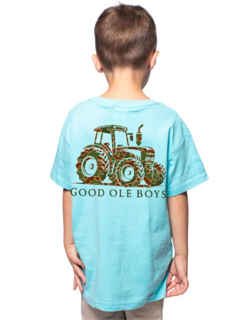 Kids Good Ole Boys Tractor Chalky Mint Crew T-Shirt