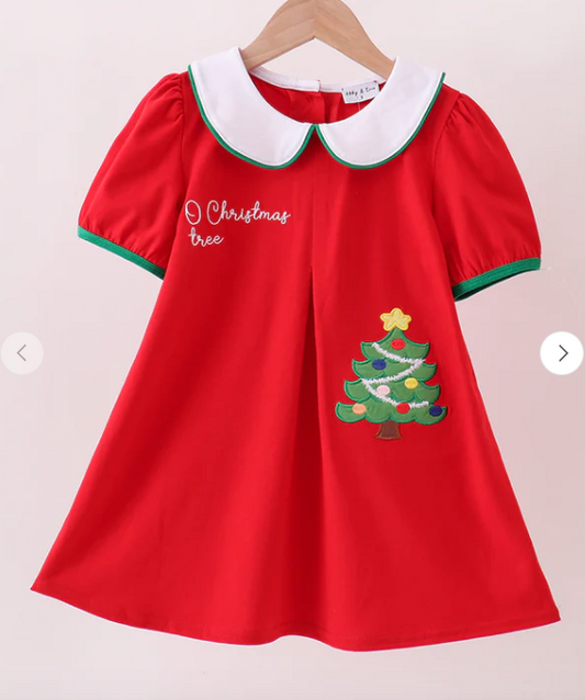 Red Christmas Tree Applique Dress