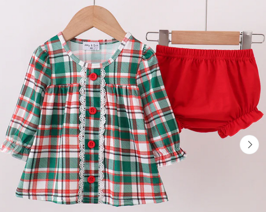 Green Plaid Ruffle Bloomer Set