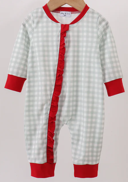 Sage Ruffle Gingham Romper