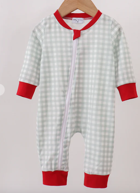 Sage Gingham Romper Boy