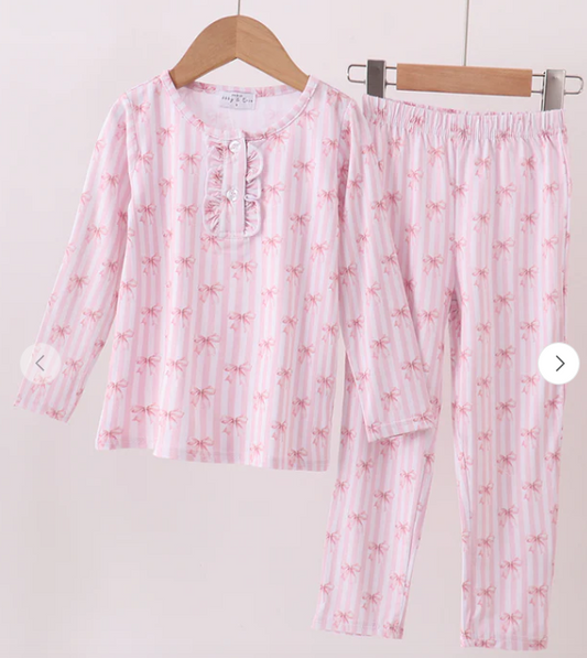 Blush Bow Stripe Print Pajamas
