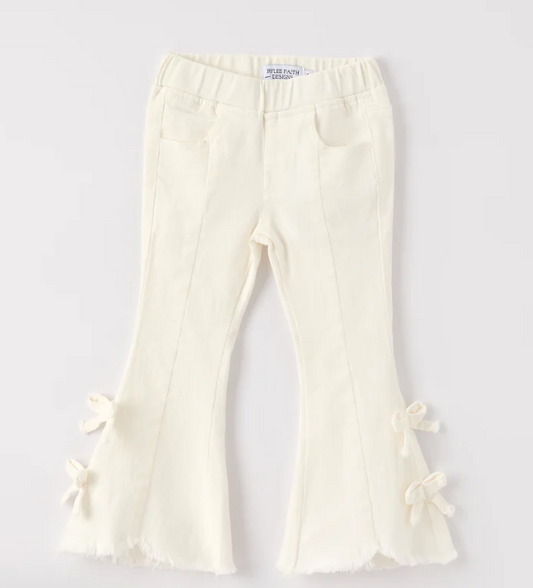 Christmas Charming White Bell Bottom Pants with Cute Bows