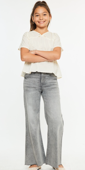 Youth Open Pack High Rise Palazzo Crop Jeans in Gray