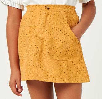 Girls Brushed Polka Dot Buttoned Skirt