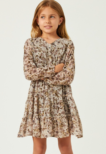 Floral Print V-Neck Smock Waist Tiered Mini Dress in Olive