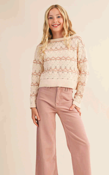 Tween Kids Girls Ivory/ Salmon Sweater