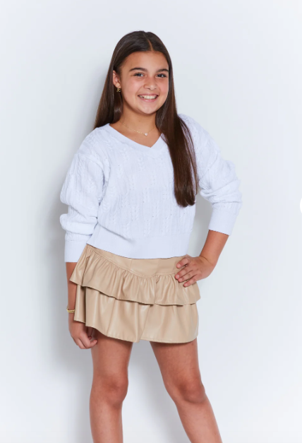 Faux Leather Ruffle Skort in Beige