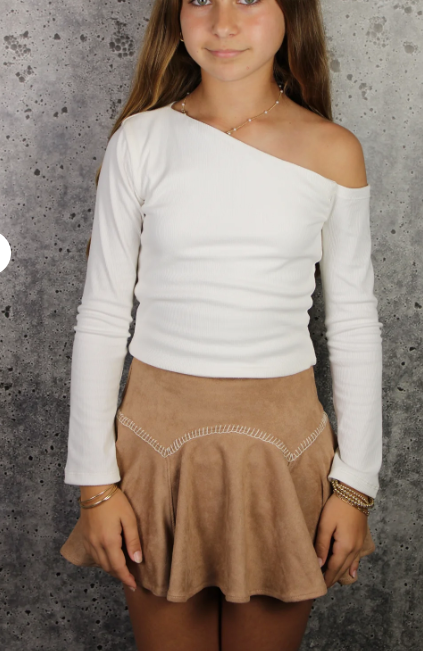 Suede Ruffle Skirt in Camel Detail