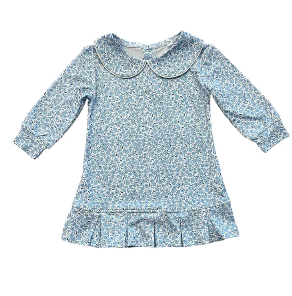 Mini Blue Floral Pleated Dress