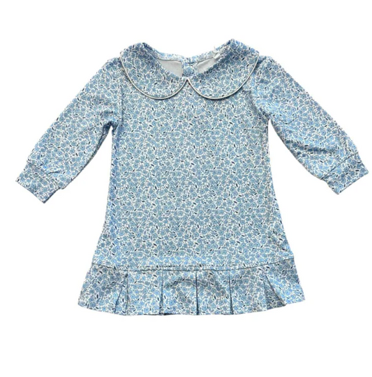 Mini Blue Floral Pleated Dress