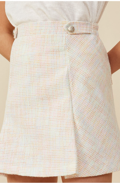 Girls Button Detail Tweed-look Skirt