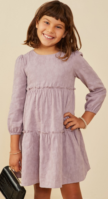 Girls Floral Textured Button Back Ruffle Dress
