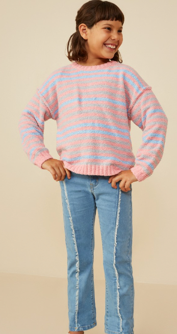 Girls Ultra Soft Multicolor Stripe Pullover in Pink