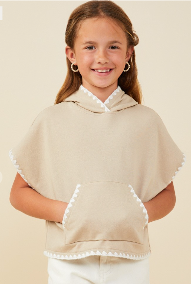 Girls Crochet Contrast Stitched Hooded Tee