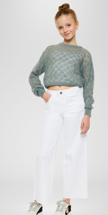 YOUTH OPEN PACK HIGH RISE CROP WIDE LEG JEANS in white