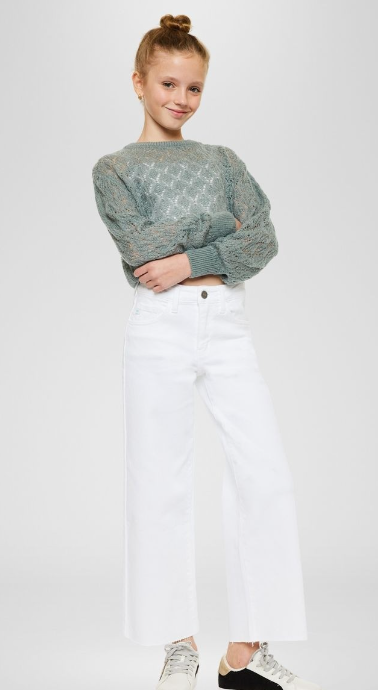 YOUTH OPEN PACK HIGH RISE CROP WIDE LEG JEANS in white