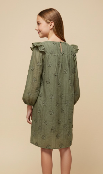 Girls Floral Embroidered Flutter Detail Dress