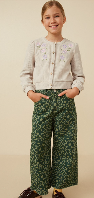 Girls Floral Embroidered Textured Knit Cardigan